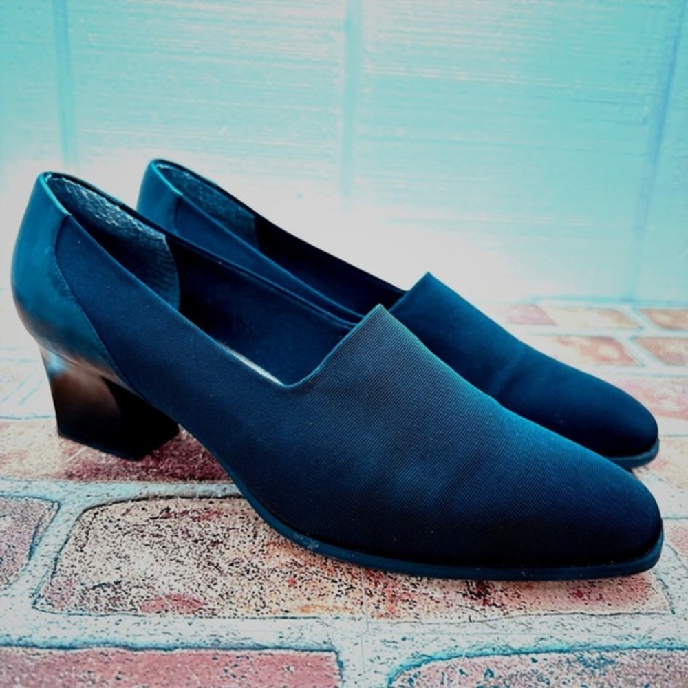 Retro Confident Black Pumps Square Toe Chunky Heel Womens Size 8M Naturalizer